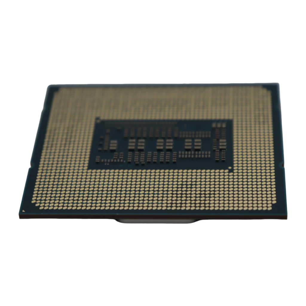 Intel Core i5-14600T Tray 14 Cœurs LGA1700, détail: face inférieure avec contacts dorés et die central exposé