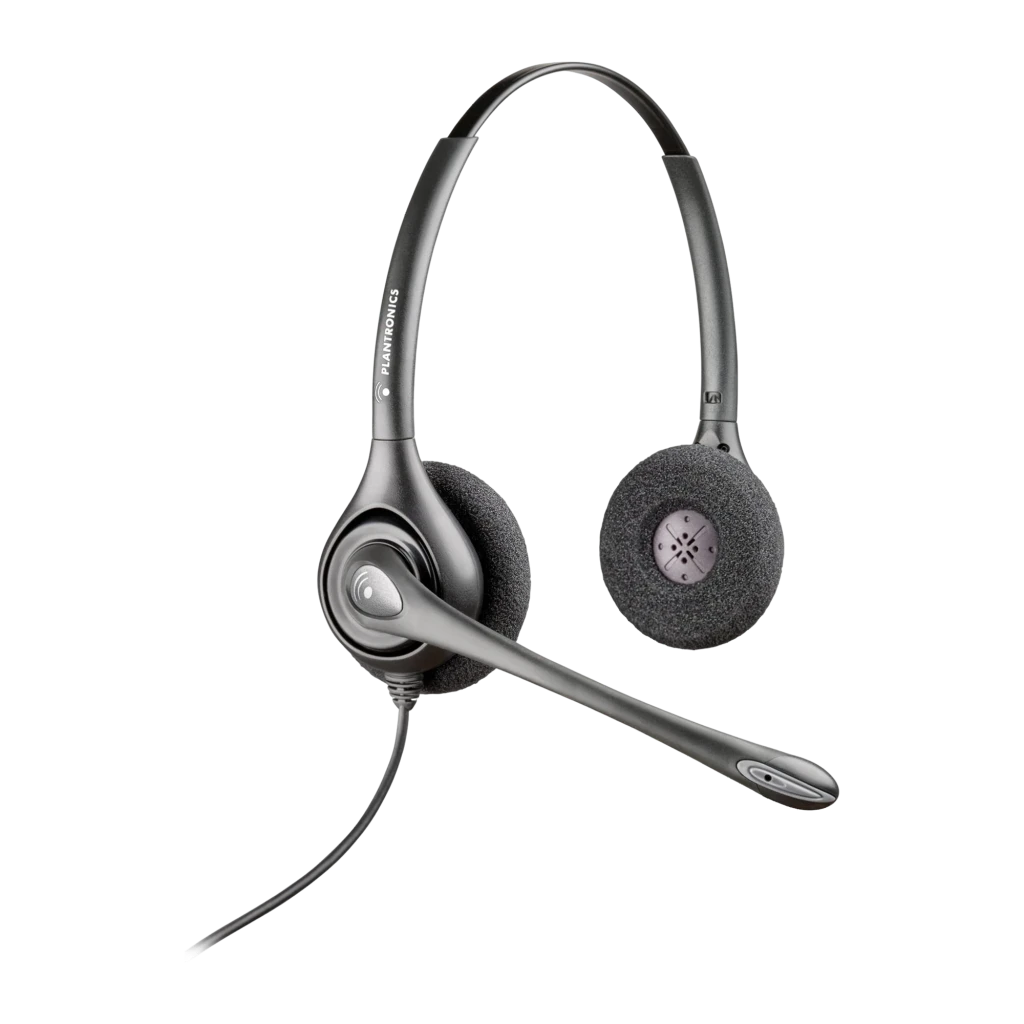 Casque Poly H261N Supraplus Binaural Arceau Câble Noir, vue de face: arceau, deux coussinets en mousse et microphone boom