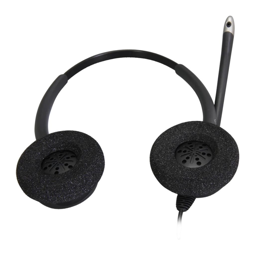 Casque Poly H261N Supraplus Binaural Arceau Câble Noir, vue arrière: coussinets en mousse et microphone flexible avec câble