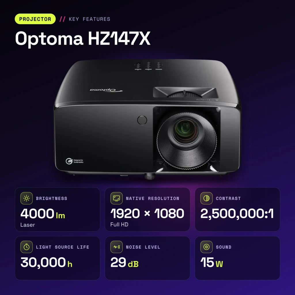Projetor Optoma Laser 1080p Full HD 4000 lúmens DLP Preto HZ147X - características