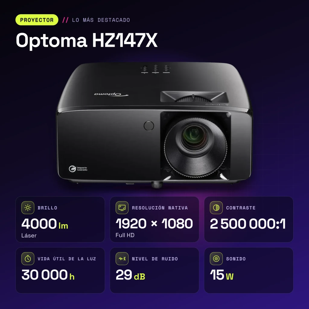 Projetor Optoma Laser 1080p Full HD 4000 lúmens DLP Preto HZ147X - características