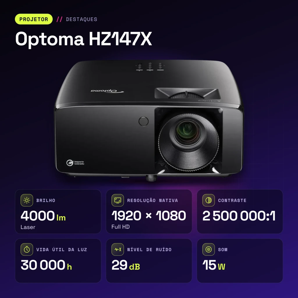 Projetor Optoma Laser 1080p Full HD 4000 lúmens DLP Preto HZ147X - características