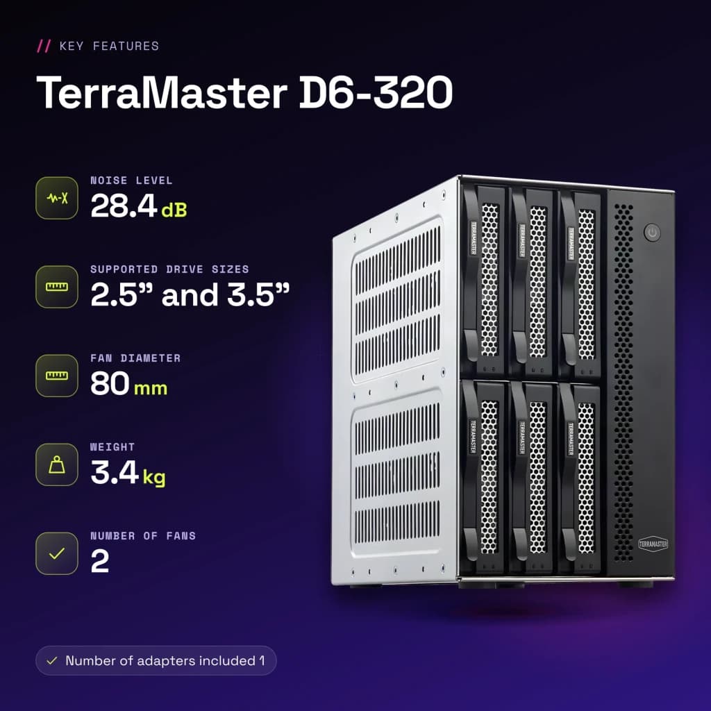 Boîtier externe DAS TerraMaster 132 To max. Noir 6 baies sans disque D6-320 - caractéristiques