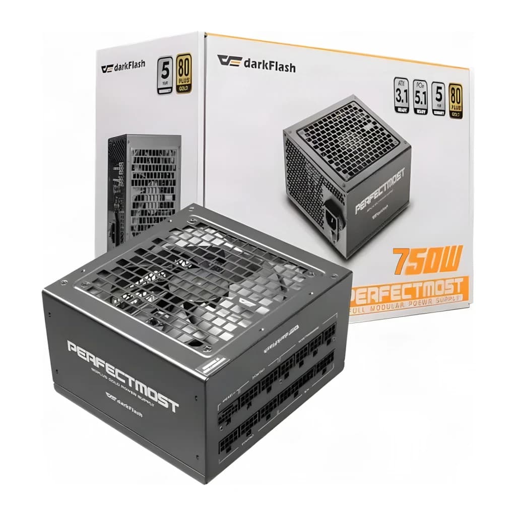 Fuente de Alimentación Darkflash Totalmente modular 750W 80 Plus Gold Negro PMT750, contenido de la caja: unidad negra