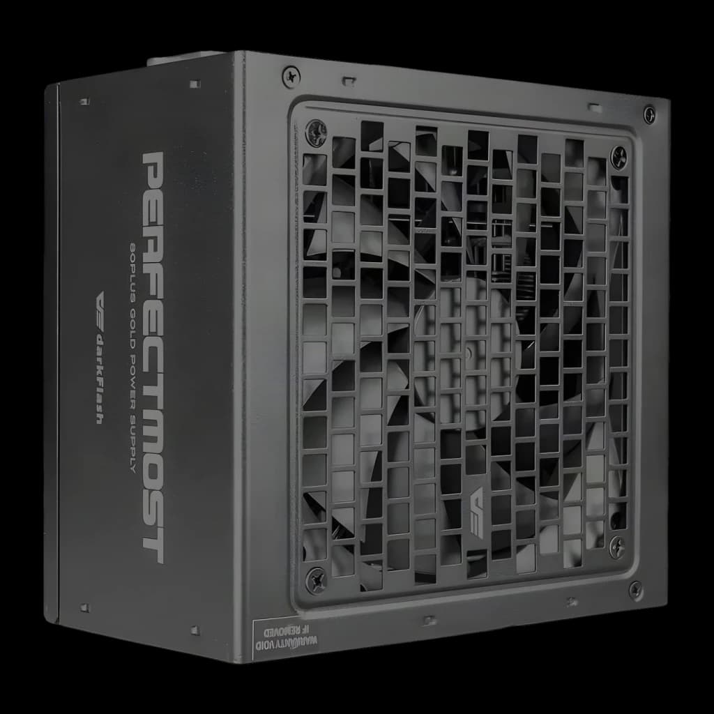 Fuente de Alimentación Darkflash Totalmente modular 750W 80 Plus Gold Negro PMT750, detalle: rejilla frontal del ventilador