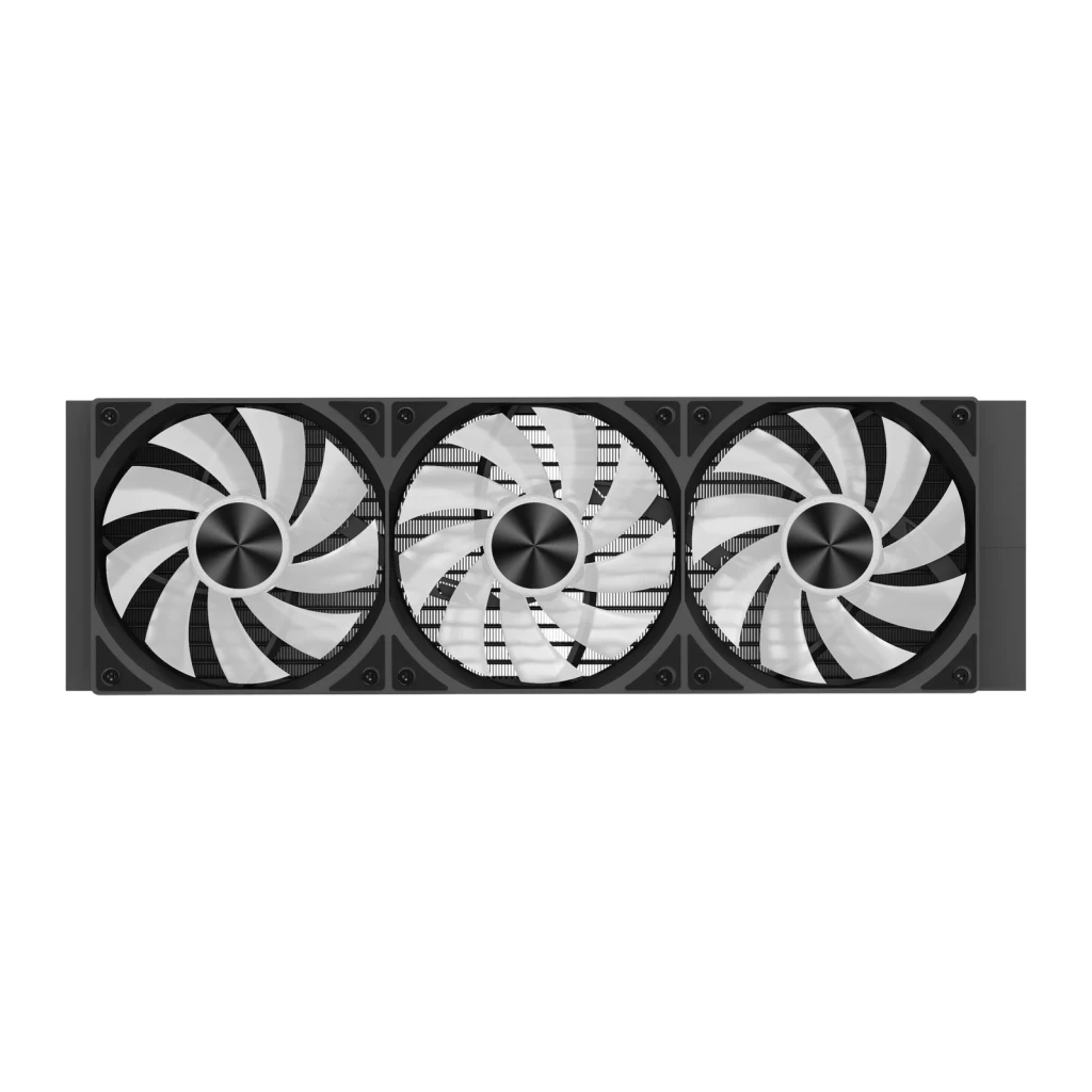Refroidissement Liquide Darkflash 360mm Noir DV360S MAX, vue arrière: trois ventilateurs ARGB à pales spiralées