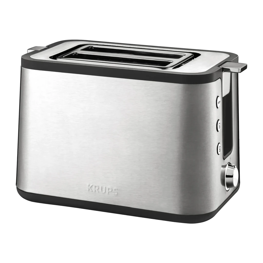 Grille-pain Krups Control Line 850W 2 Fentes Acier Inoxydable KH442D, vue de face: corps brossé, double fente et molette