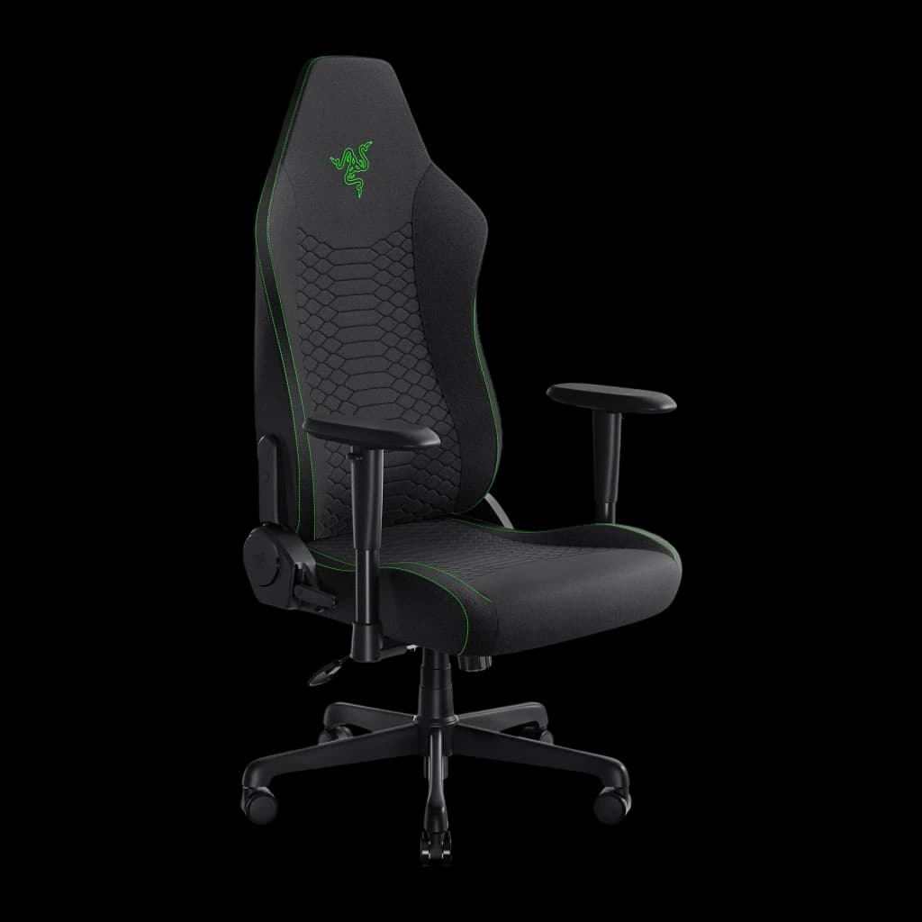 Siège Gaming Razer Iskur V2 X Noir/Vert Tissu Respirant 2D 136 kg, vue de face: tissu hexagonal noir avec liserés verts