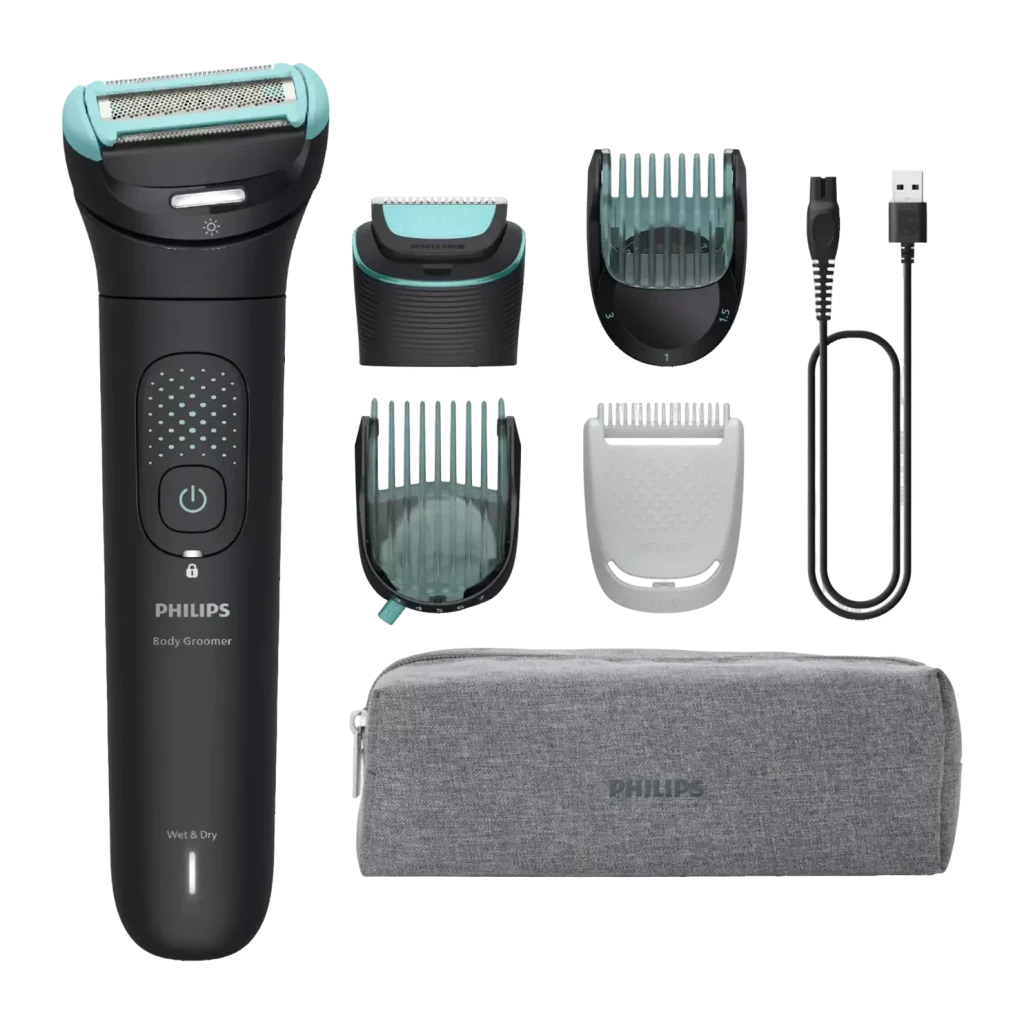 Tondeuse corporelle Philips Bodygroom Series 7000 Triple Protect Sec et mouillé Noir BG7470/15, détail: accessoires inclus
