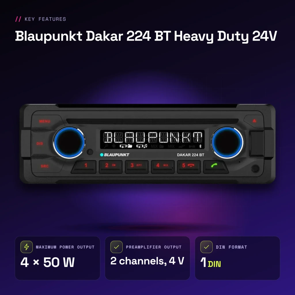 Autorradio Blaupunkt Dakar 224 BT Heavy Duty 24V Negro 1 DIN Bluetooth - características