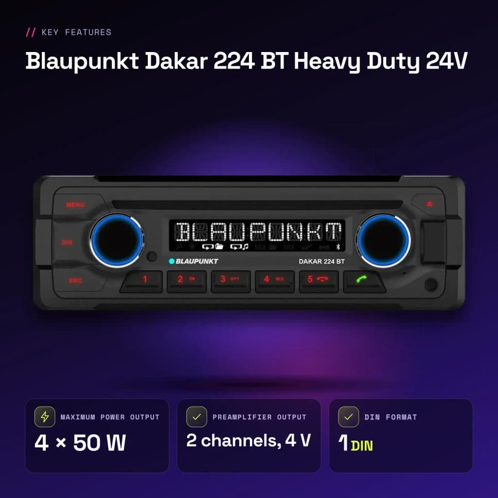 Autorradio Blaupunkt Dakar 224 BT Heavy Duty 24V Negro 1 DIN Bluetooth - características