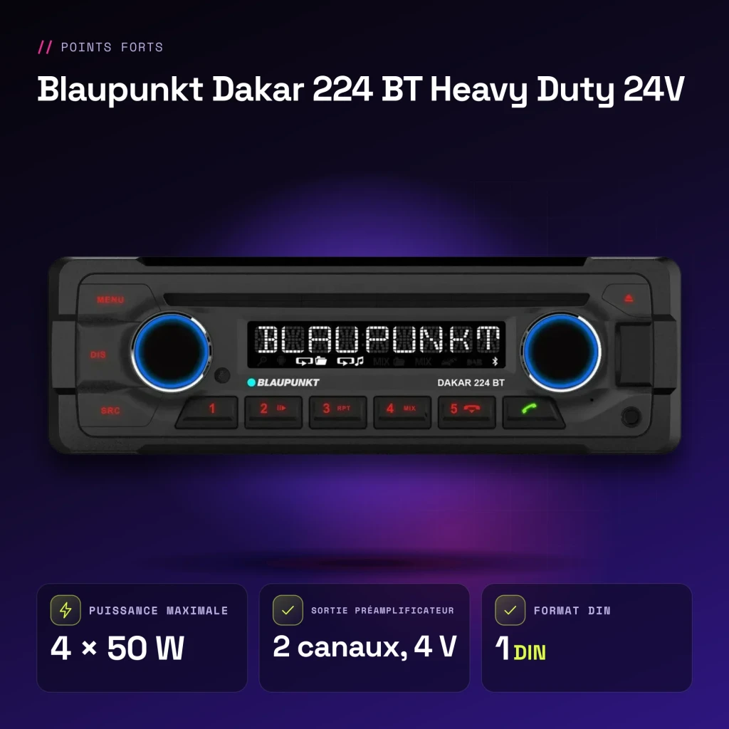 Autorradio Blaupunkt Dakar 224 BT Heavy Duty 24V Negro 1 DIN Bluetooth - características