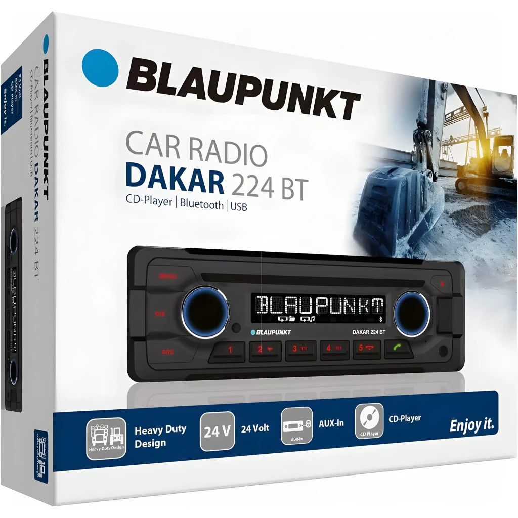 Autorradio Blaupunkt Dakar 224 BT Heavy Duty 24V 1 Negro DIN Bluetooth, contenido de la caja: caja con radio y iconos Heavy