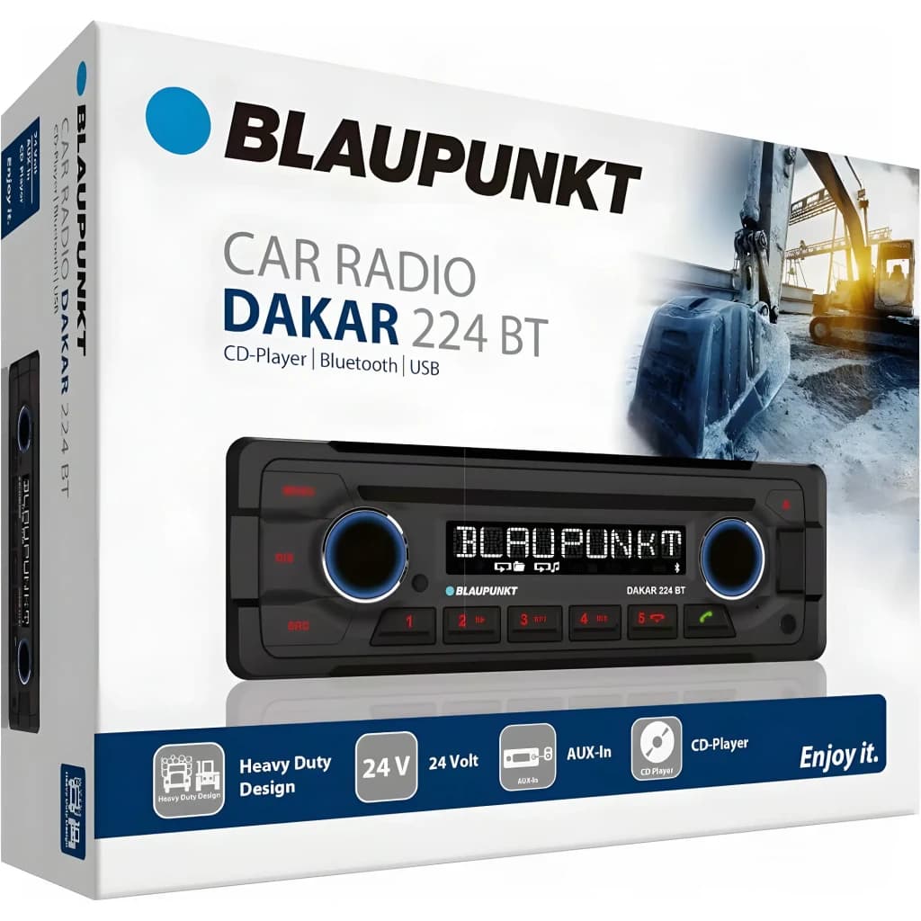 Autorradio Blaupunkt Dakar 224 BT Heavy Duty 24V 1 Negro DIN Bluetooth, contenido de la caja: caja con radio y iconos Heavy