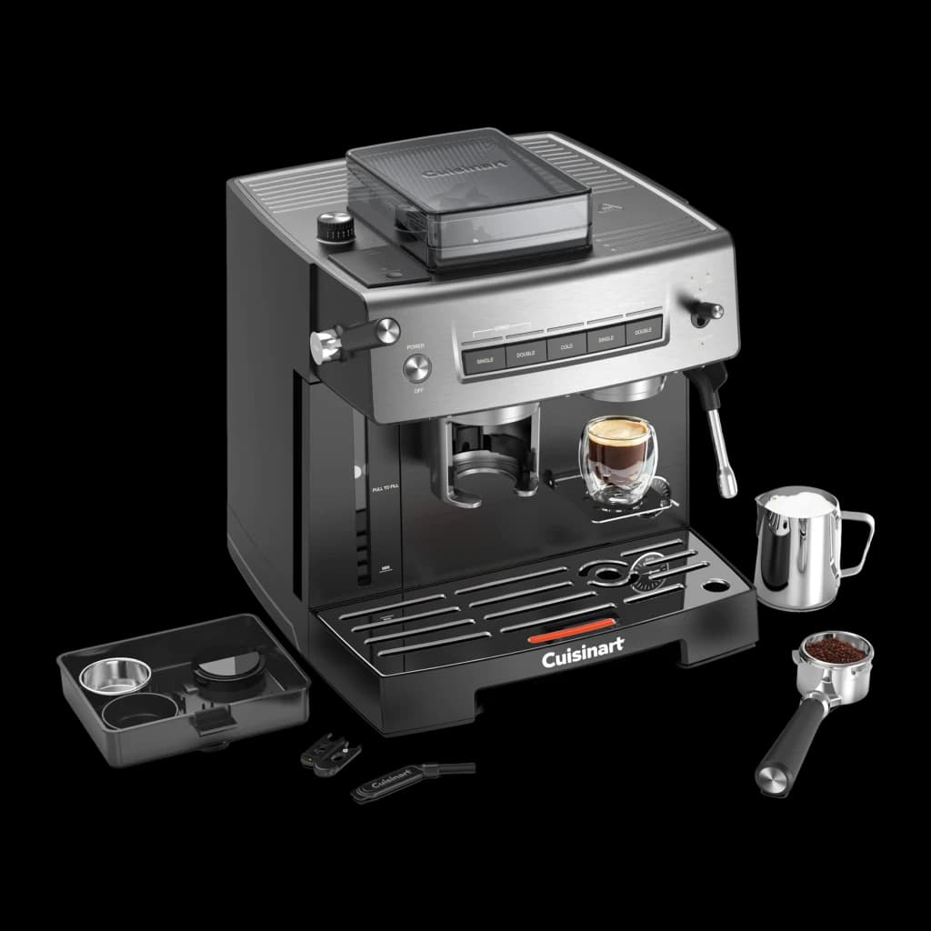 Machine à Expresso Cuisinart 2,2L Moulin intégré 16 positions Noir/Argent EM640E, détail: accessoires inclus bac