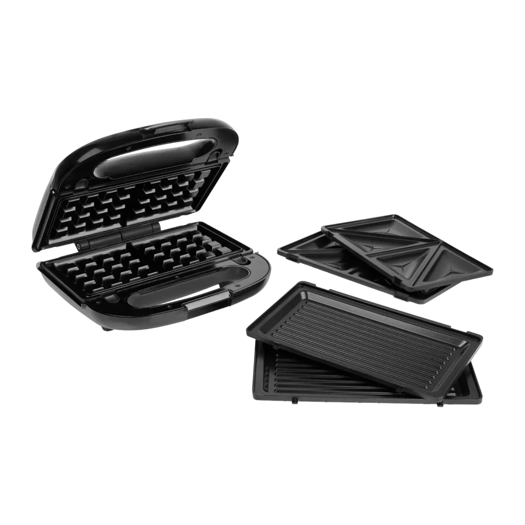 Sandwichera TriStar 3 en 1 750W 2 bocadillos Negro SA-3071, detalle: placas intercambiables gofrera, sandwichera y grill
