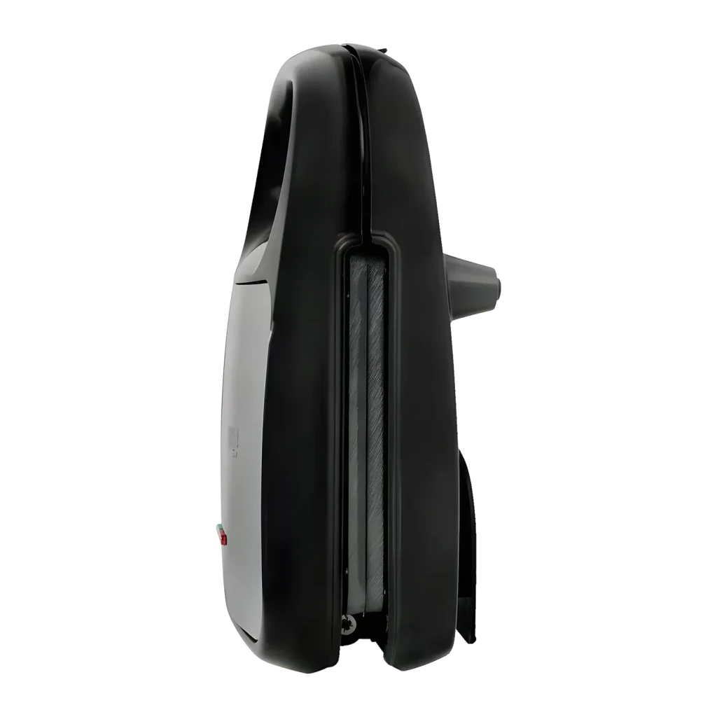 Sandwichera TriStar 3 en 1 750W 2 bocadillos Negro SA-3071, vista trasera: perfil lateral con placas acanaladas visibles