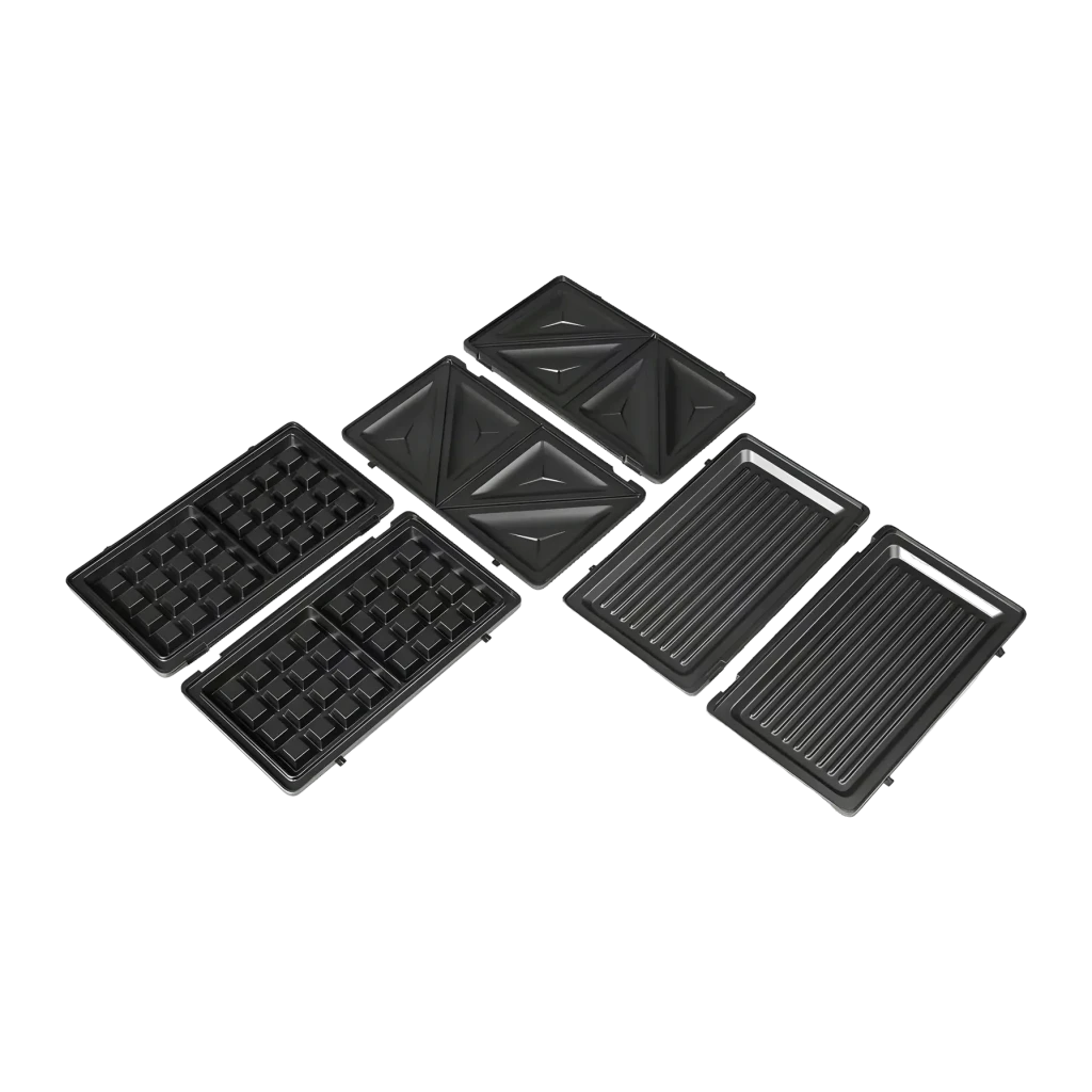 Sandwichera TriStar 3 en 1 750W 2 bocadillos Negro SA-3071, detalle: 3 pares de placas intercambiables gofrera, sandwichera