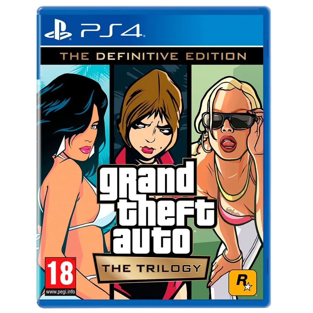 Jogo da Rockstar Games «Grand Theft Auto: The Trilogy – Definitive Edition» para PS4, vista frontal: caixa azul com três