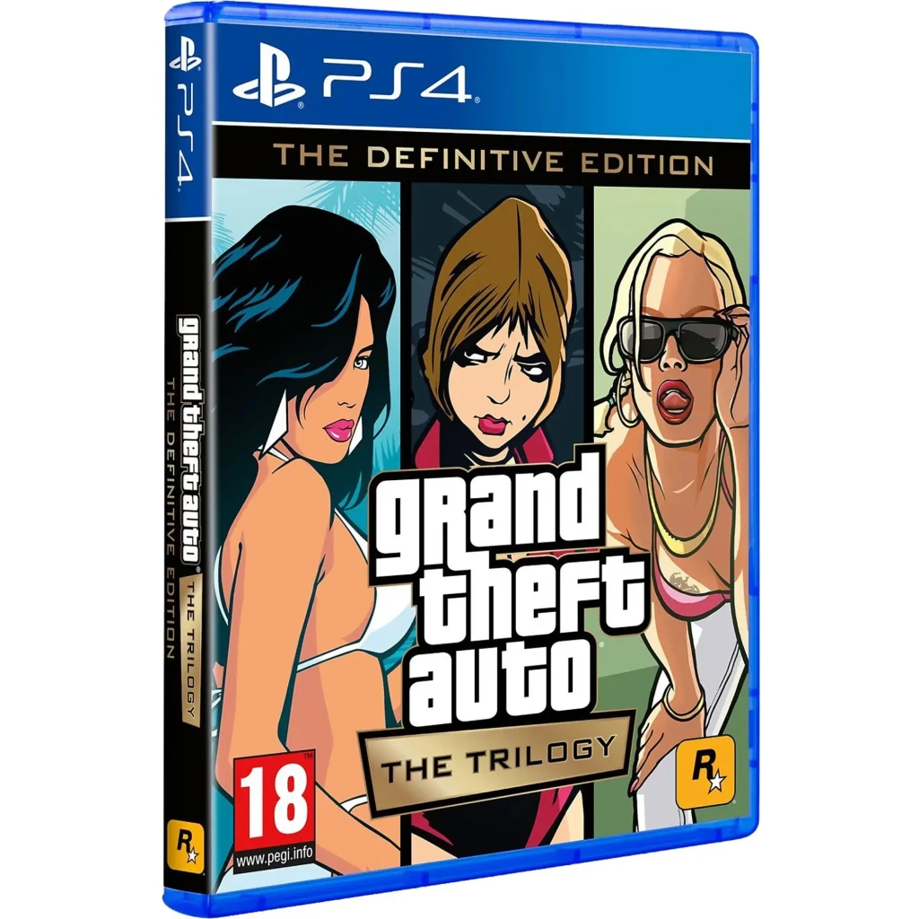 Jogo da Rockstar Games «Grand Theft Auto: The Trilogy – Definitive Edition» para PS4, detalhe: capa frontal em ângulo