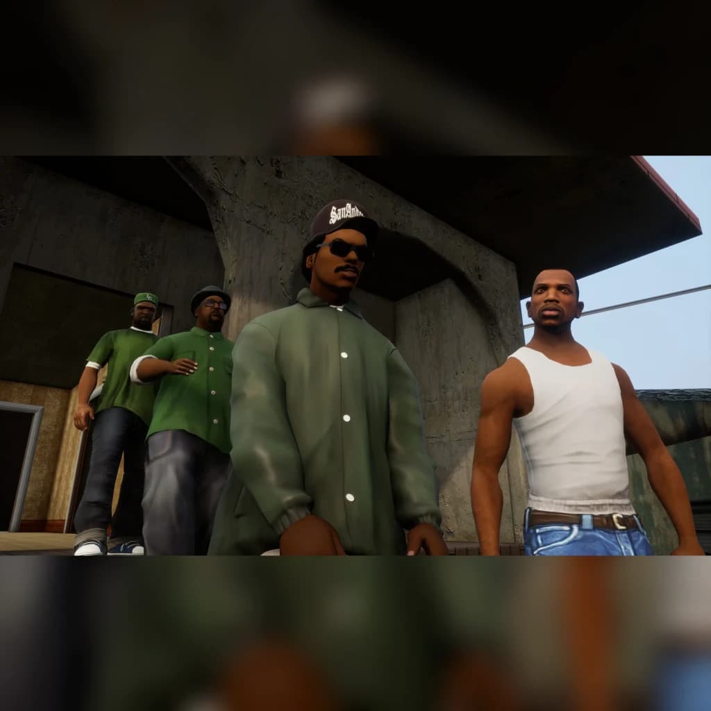 Jogo da Rockstar Games «Grand Theft Auto: The Trilogy – Definitive Edition» para PS4, em uso: CJ e gangue de San Andreas