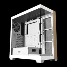 Caixa PC darkFlash Cristal Panorâmico 270° ATX Midi Tower 434x218x454mm Branco DS900W, vista frontal: interior com bandeja