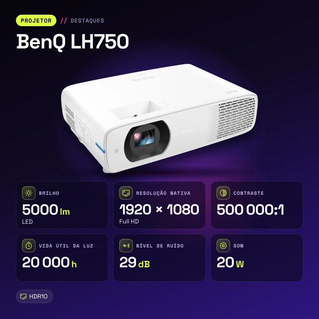 Projecteur BenQ Full HD 5000 Lumens ANSI LED DLP Blanc LH750 - caractéristiques