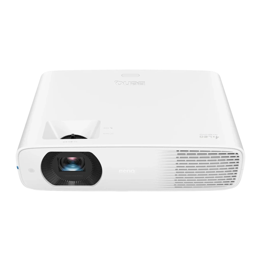 Projecteur BenQ Full HD 5000 Lumens ANSI LED DLP Blanc LH750, détail: vue supérieure en angle montrant l'objectif