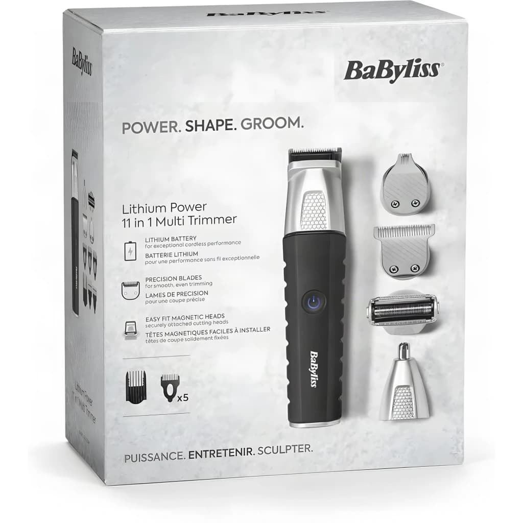 Máquina de Cortar Cabelo Multifunções BaByliss 11 em 1 Sem Fio 240min Preta MT812E, conteúdo da caixa: corpo preto