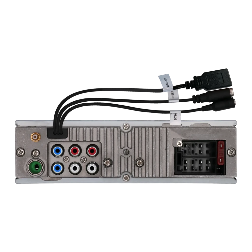 Autorradio Blaupunkt Frankfurt RCM 82 DAB Negro 1 DIN Bluetooth, vista trasera: conectores RCA, ISO y cables USB y STEER