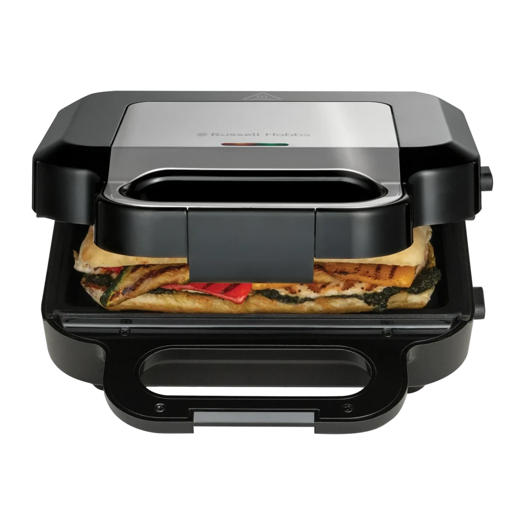 Sandwichera Russell Hobbs Creations 3 en 1 750W Acero Inoxidable 26810-56, detalle: sandwich con verduras a la plancha