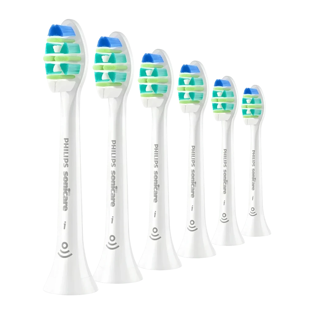 Cabezales de cepillo dental Philips Sonicare InterCare Pack 6 BrushSync Blanco HX9006/87, vista frontal: 6 cabezales blancos