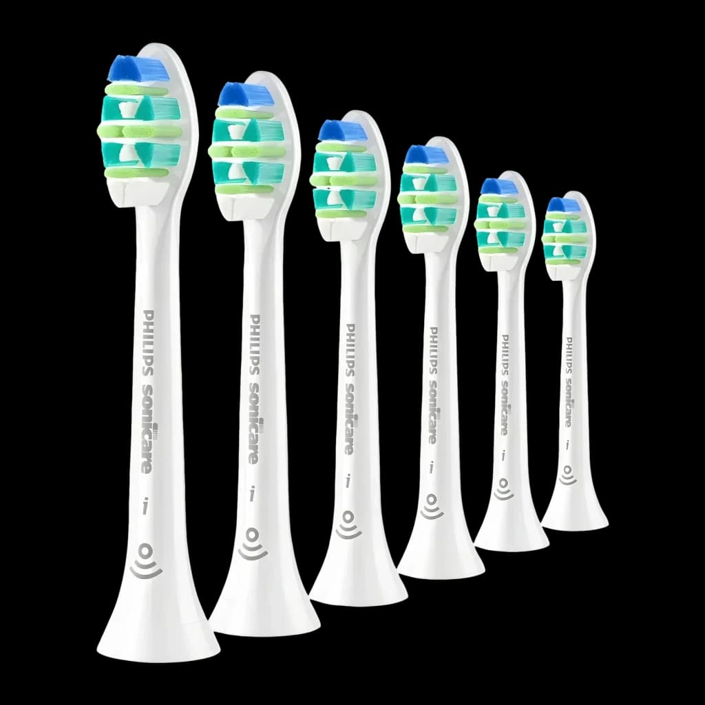 Cabezales de cepillo dental Philips Sonicare InterCare Pack 6 BrushSync Blanco HX9006/87, vista frontal: 6 cabezales blancos