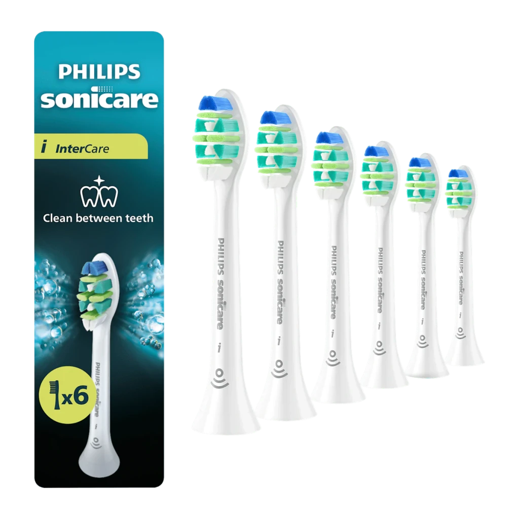 Cabezales de cepillo dental Philips Sonicare InterCare Pack 6 BrushSync Blanco HX9006/87, contenido de la caja: 6 cabezales
