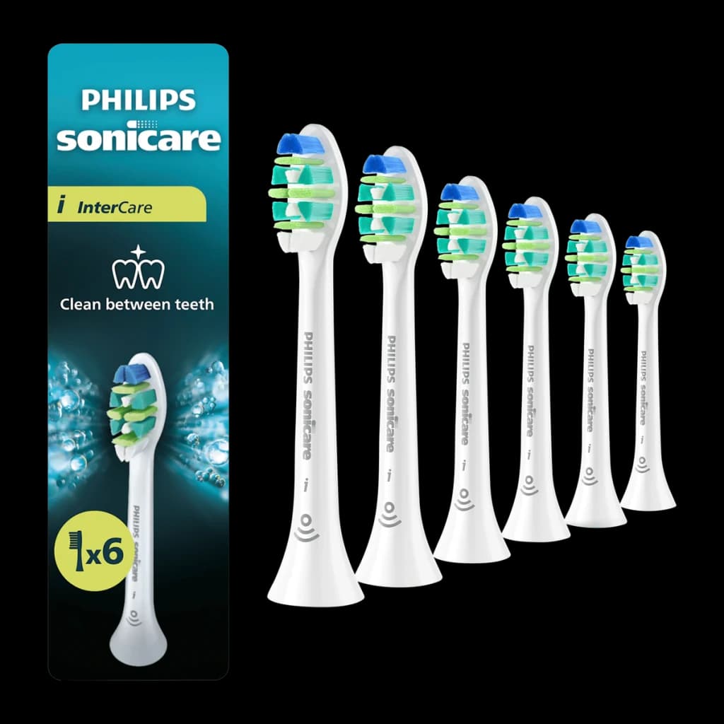 Cabezales de cepillo dental Philips Sonicare InterCare Pack 6 BrushSync Blanco HX9006/87, contenido de la caja: 6 cabezales