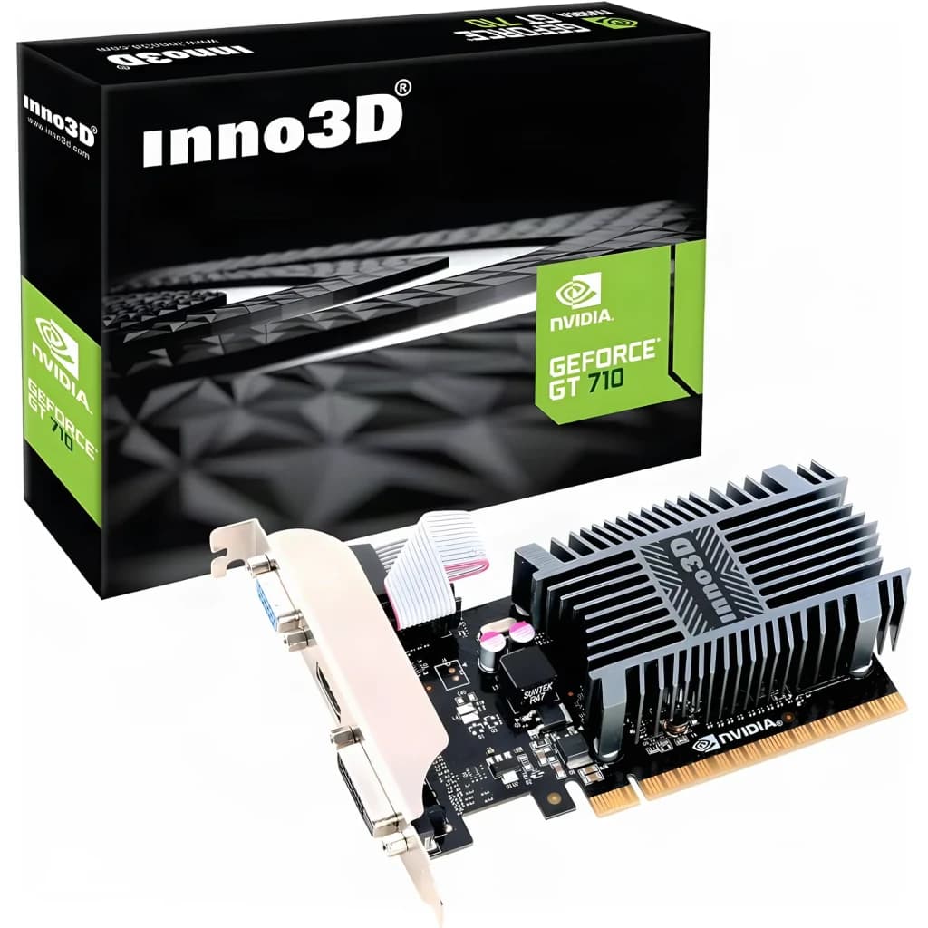 Inno3D GeForce GT 710 SDDR3 LP 2 Go GDDR3 Low Profile Noir, contenu de la boîte: carte avec dissipateur passif et boîte