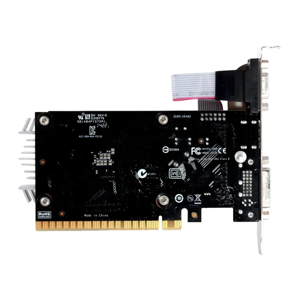 Inno3D GeForce GT 710 SDDR3 LP 2 Go GDDR3 Low Profile Noir, vue arrière: PCB noir avec connecteur PCIe doré, dissipateur