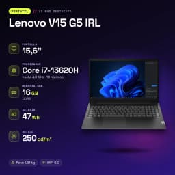 PC portable Lenovo V15 G5 IRL 16Go/512Go 15,6 pouces FHD Intel Core i7-13620H SSD NVMe PCIe 4.0 Windows 11 Pro Noir - caractéristiques