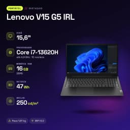 PC portable Lenovo V15 G5 IRL 16Go/512Go 15,6 pouces FHD Intel Core i7-13620H SSD NVMe PCIe 4.0 Windows 11 Pro Noir - caractéristiques