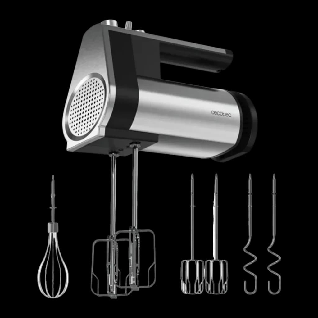Batedeira de varas Cecotec PowerTwist 500 Full Steel 500W Preto, vista frontal: corpo inox com grelha de ventilação