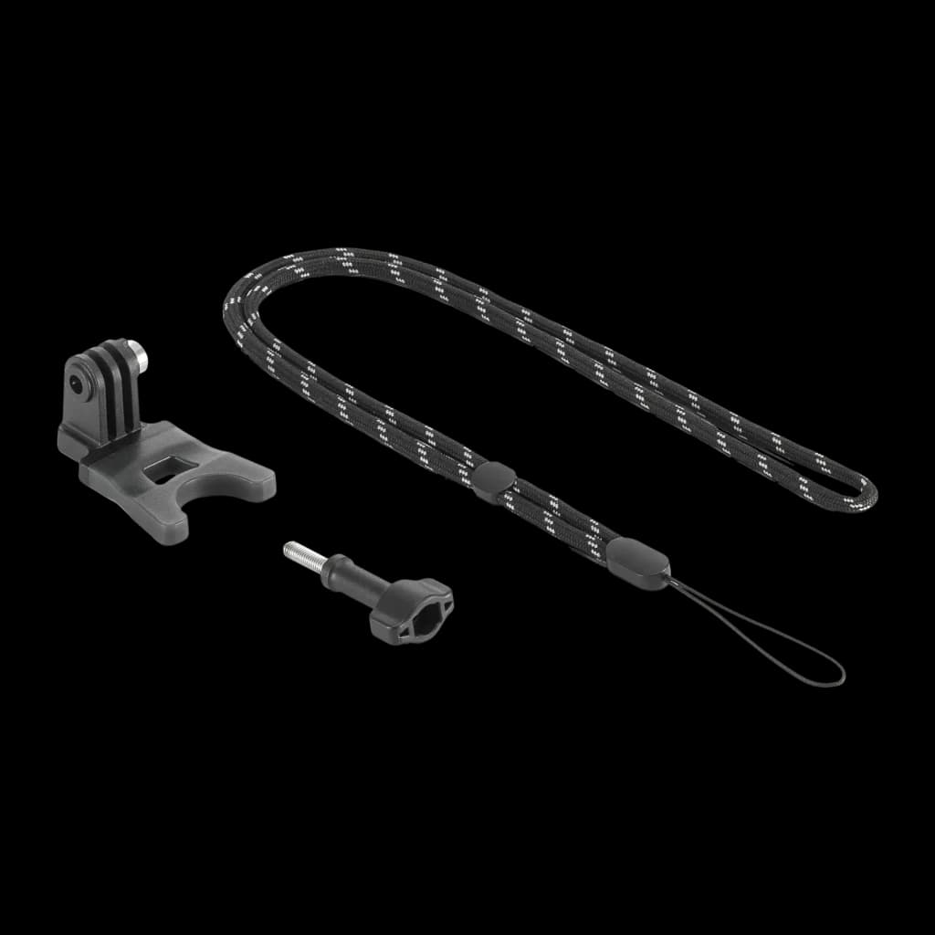 Suporte de Mordida DJI Osmo Action Bite Mount Preto, detalhe: peça de mordida, parafuso e cordão de segurança trançado preto