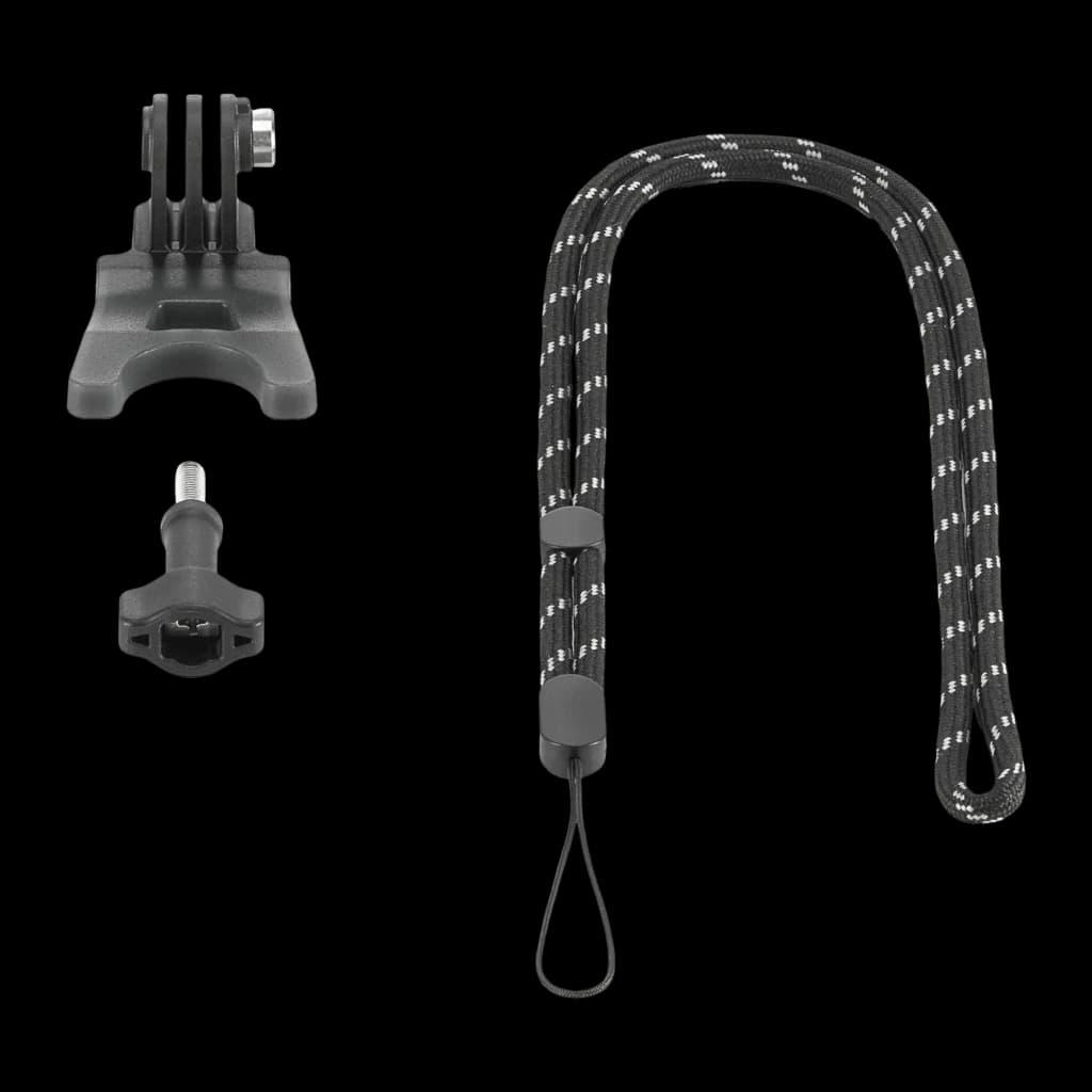 Suporte de Mordida DJI Osmo Action Bite Mount Preto, detalhe: bocal, parafuso de ajuste e cordão de segurança trançado preto
