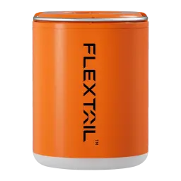 Bomba Portátil Flextail Tiny Pump 2X Laranja USB-C 400lm (3 níveis), vista frontal: corpo cilíndrico laranja com logo