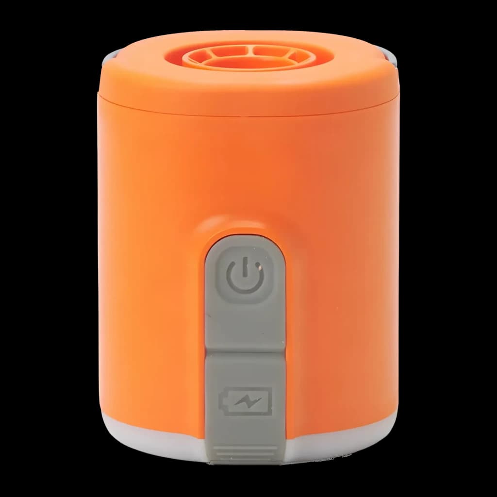 Bomba Portátil Flextail Tiny Pump 2X Laranja USB-C 400lm (3 níveis), vista traseira: botão de energia e botão de carga