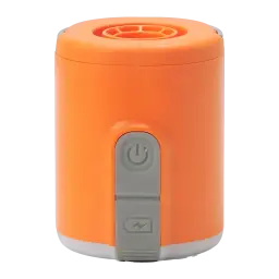 Bomba Portátil Flextail Tiny Pump 2X Laranja USB-C 400lm (3 níveis), vista traseira: botão de energia e botão de carga