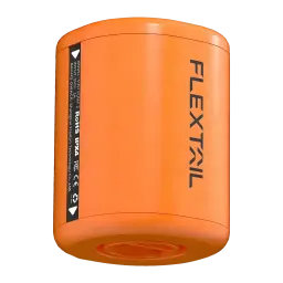 Bomba Portátil Flextail Tiny Pump 2X Laranja USB-C 400lm (3 níveis), detalhe lateral: etiqueta RoHS IPX4 e logo Flextail