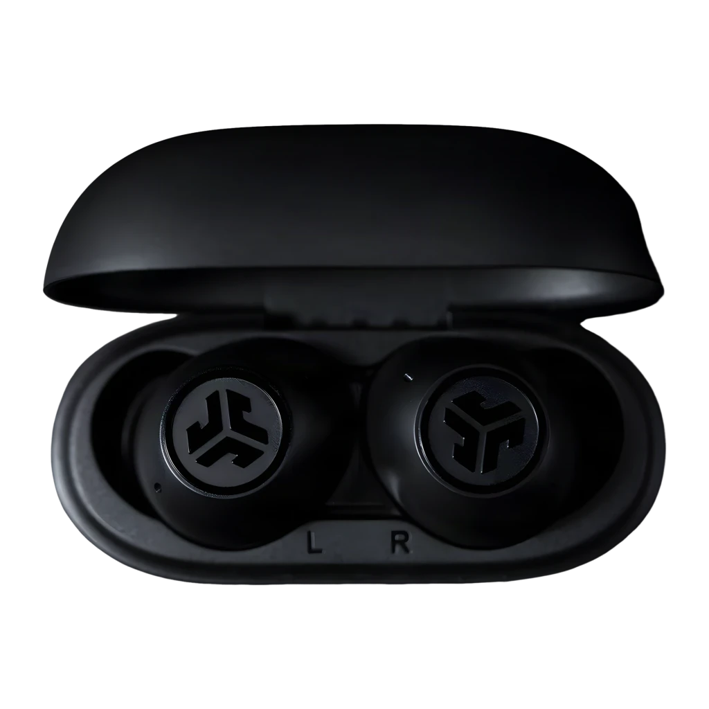 Auriculares JLab Audio Go Pop ANC Cancelación de Ruido TWS Bluetooth 5.3 Negro, detalle: auriculares en estuche abierto