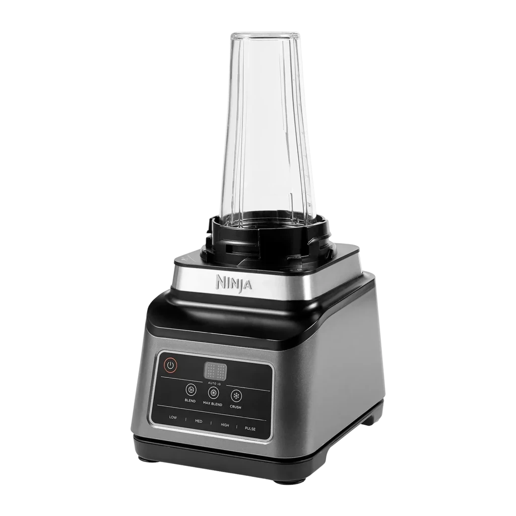 Liquidificador Ninja 2,1L 1200W 3 velocidades Preto BN750EU, detalhe: copo pessoal transparente encaixado e painel