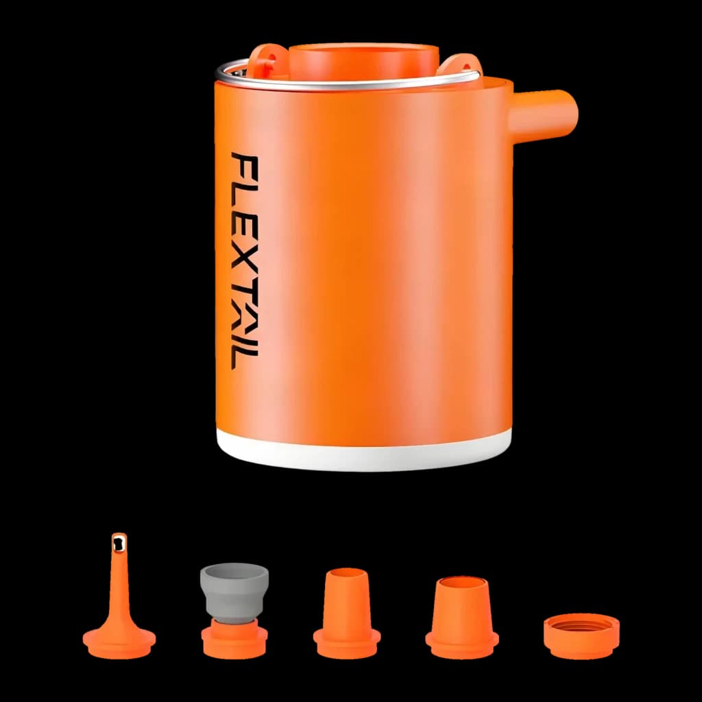 Bomba Portátil Flextail Tiny Pump X Laranja Recarregável USB-C 400lm 3 níveis, detalhe: corpo cilíndrico laranja com logo