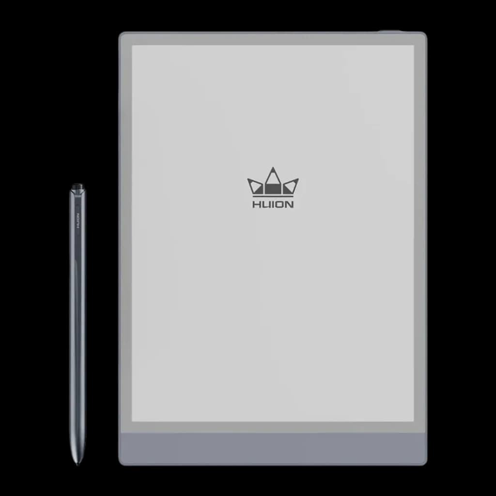 Carnet Numérique Huion Kamvas Ink 10 64Go Gris Stylet EMR sans charge 8192 niveaux EB1011, vue de face: tablette avec logo